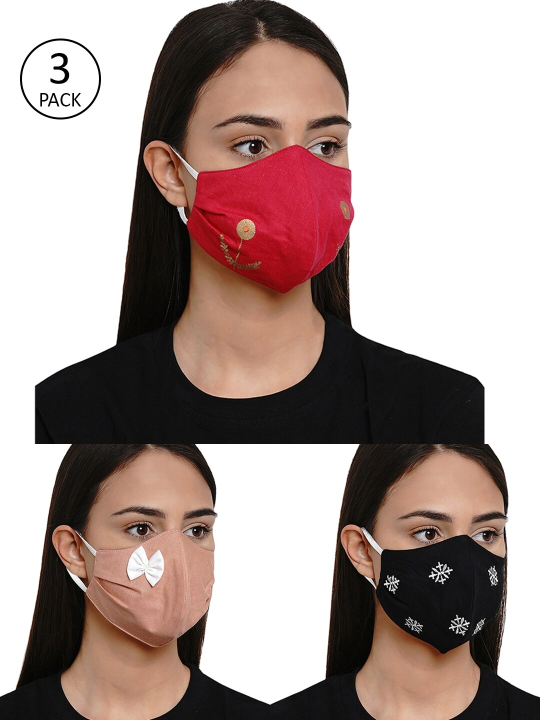 Bhama Couture Women 3 Pcs Reusable 4Ply Reusable Printed Cloth Mask-MSK006_FREE_SIZE