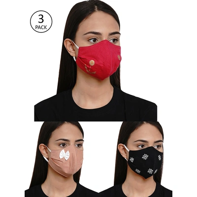 Bhama Couture Women 3 Pcs Reusable 4Ply Reusable Printed Cloth Mask