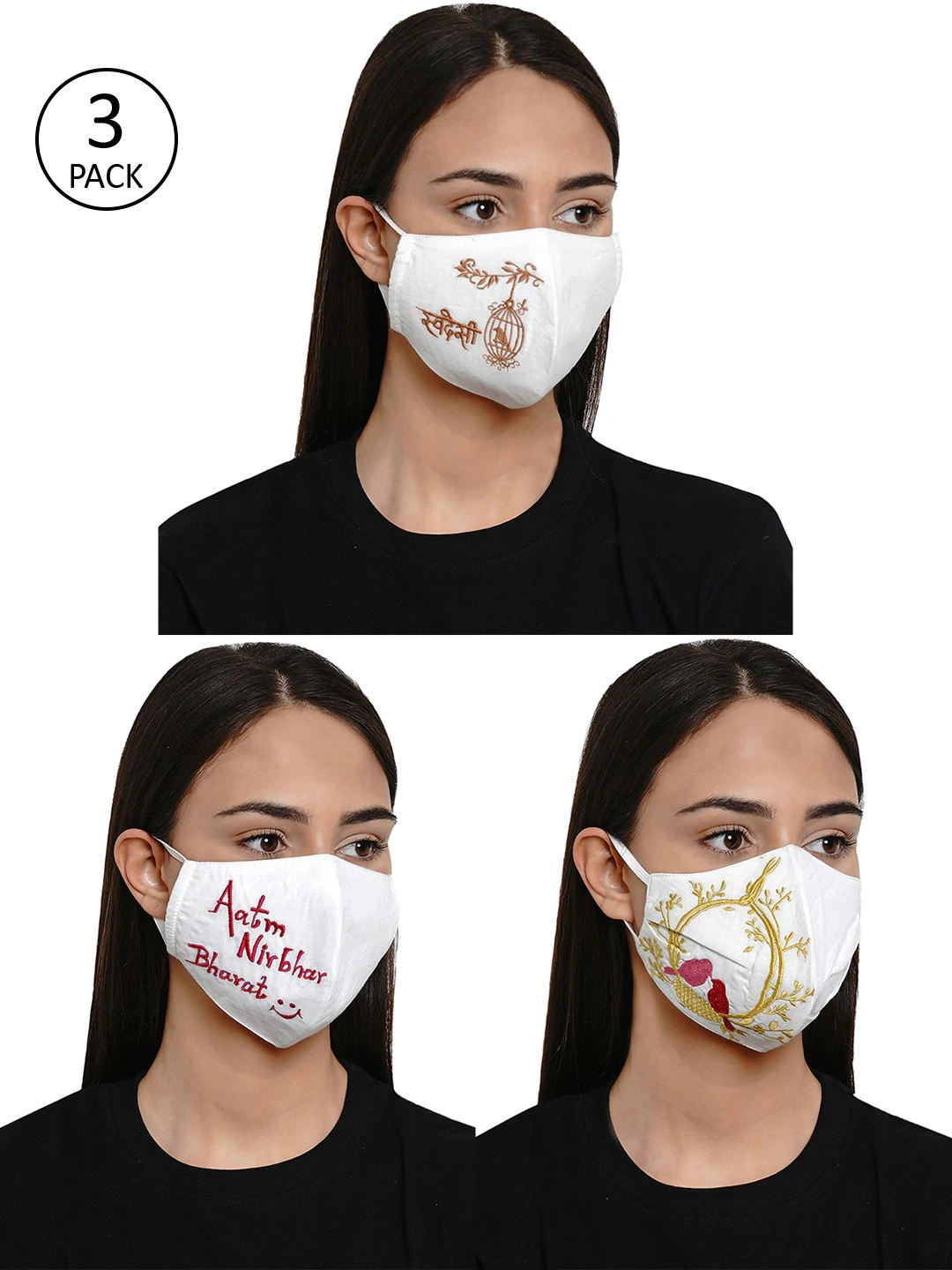 Bhama Couture Women 3 Pcs Embroidered 4-Ply Reusable Cloth Masks-MSK008_FREE_SIZE