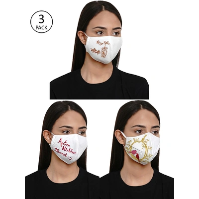 Bhama Couture Women 3 Pcs Embroidered 4-Ply Reusable Cloth Masks