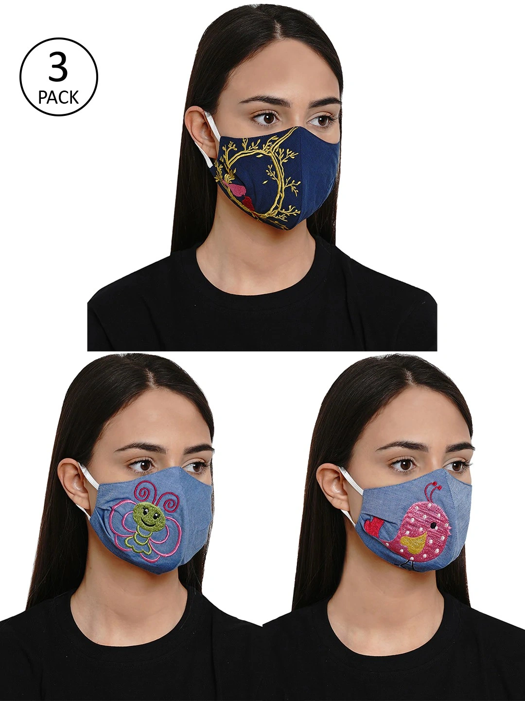Bhama Couture Women 3 Pcs Reusable 4Ply Reusable Printed Cloth Masks-MSK010_FREE_SIZE