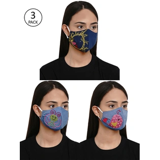 Bhama Couture Women 3 Pcs Reusable 4Ply Reusable Printed Cloth Masks