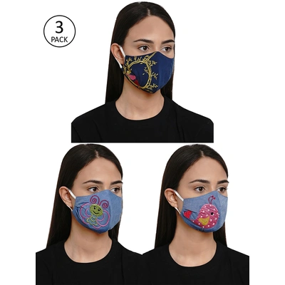 Bhama Couture Women 3 Pcs Reusable 4Ply Reusable Printed Cloth Masks