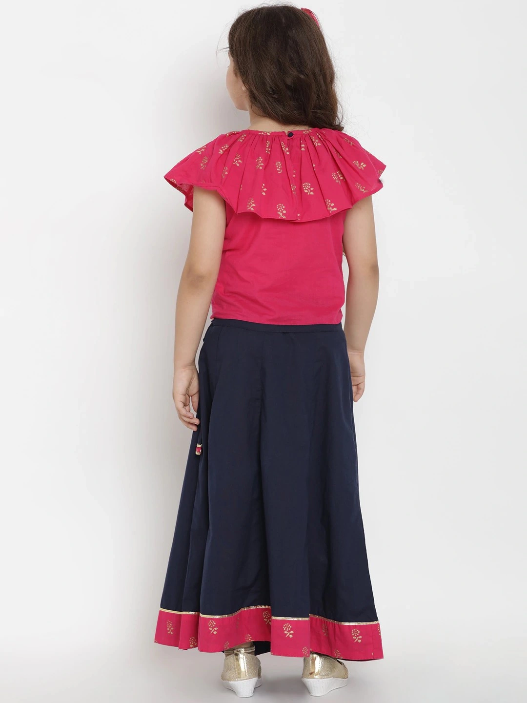 Bitiya by Bhama Girls Fuchsia Pink &amp; Navy Blue Top with Skirt-3-4Y-3