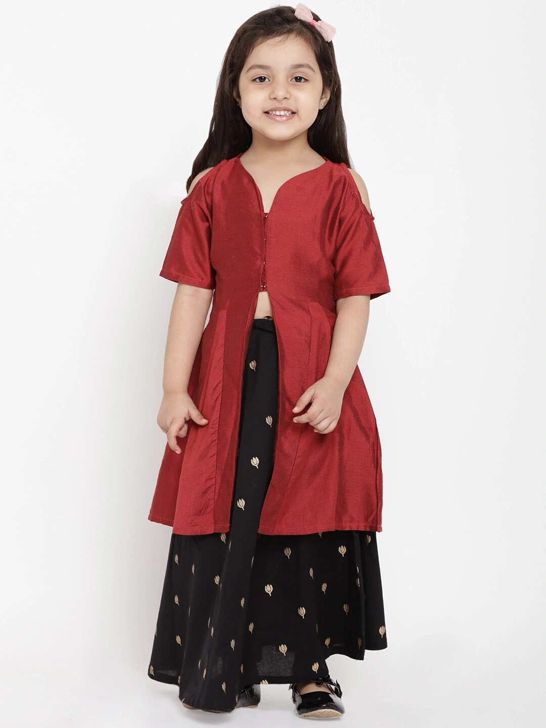 Bitiya by Bhama Girls Maroon &amp; Black Solid Kurta with Skirt-BBT030_3-4Y