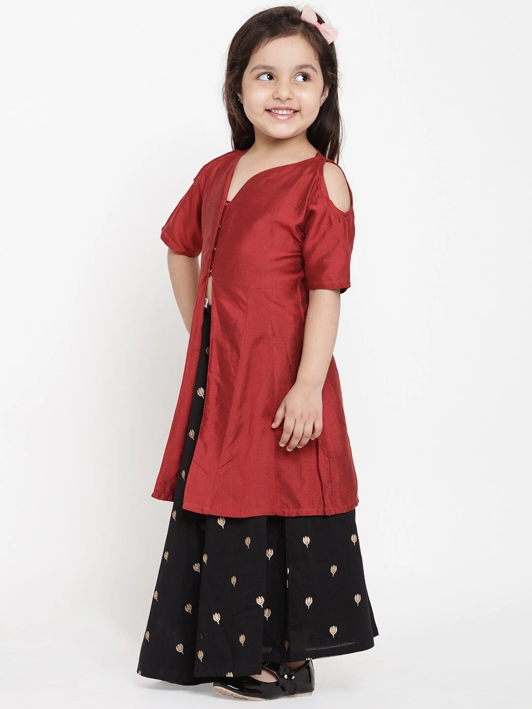 Bitiya by Bhama Girls Maroon &amp; Black Solid Kurta with Skirt-3-4Y-1