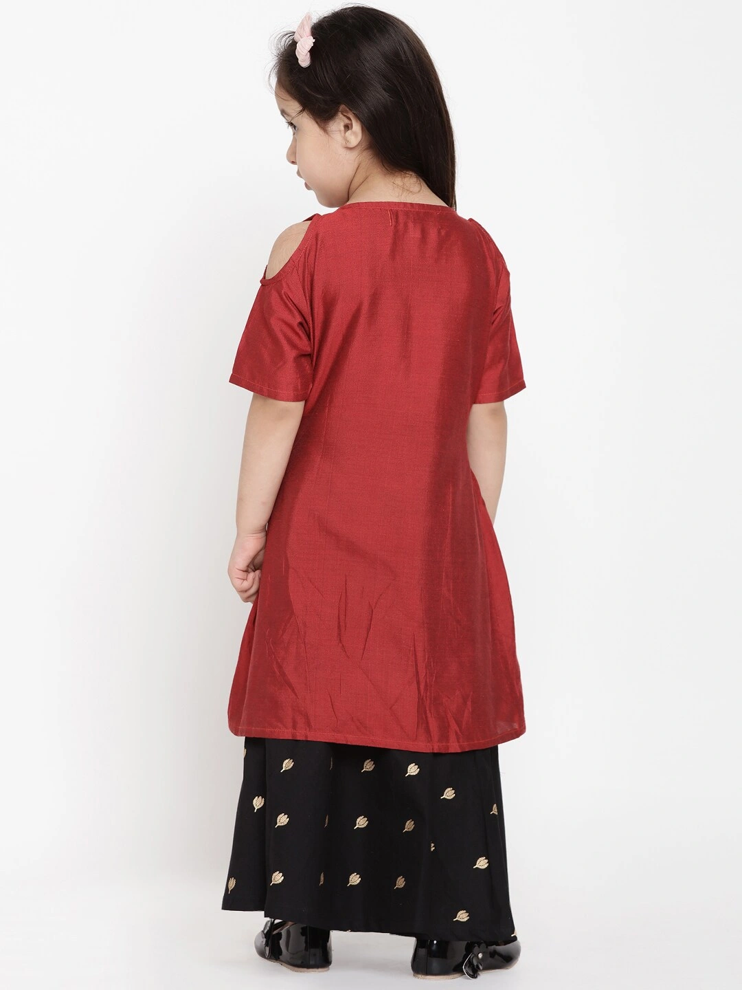 Bitiya by Bhama Girls Maroon &amp; Black Solid Kurta with Skirt-5-6Y-2