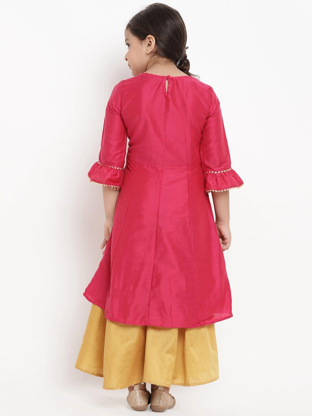 Bitiya by Bhama Girls Pink &amp; Yellow Embroidered Kurta with Skirt-5-6Y-2