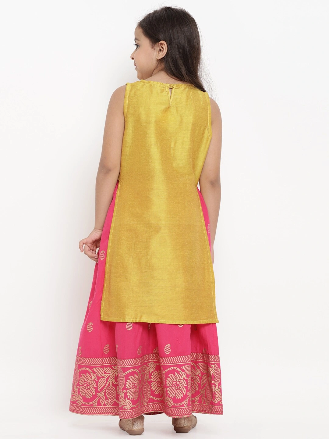 Bitiya by Bhama Girls Yellow &amp; Pink Embroidered Kurta with Skirt-3-4Y-2