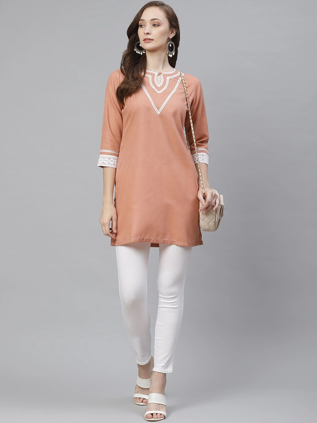 Bhama Couture Peach-Coloured Solid Straight Kurti-L-4