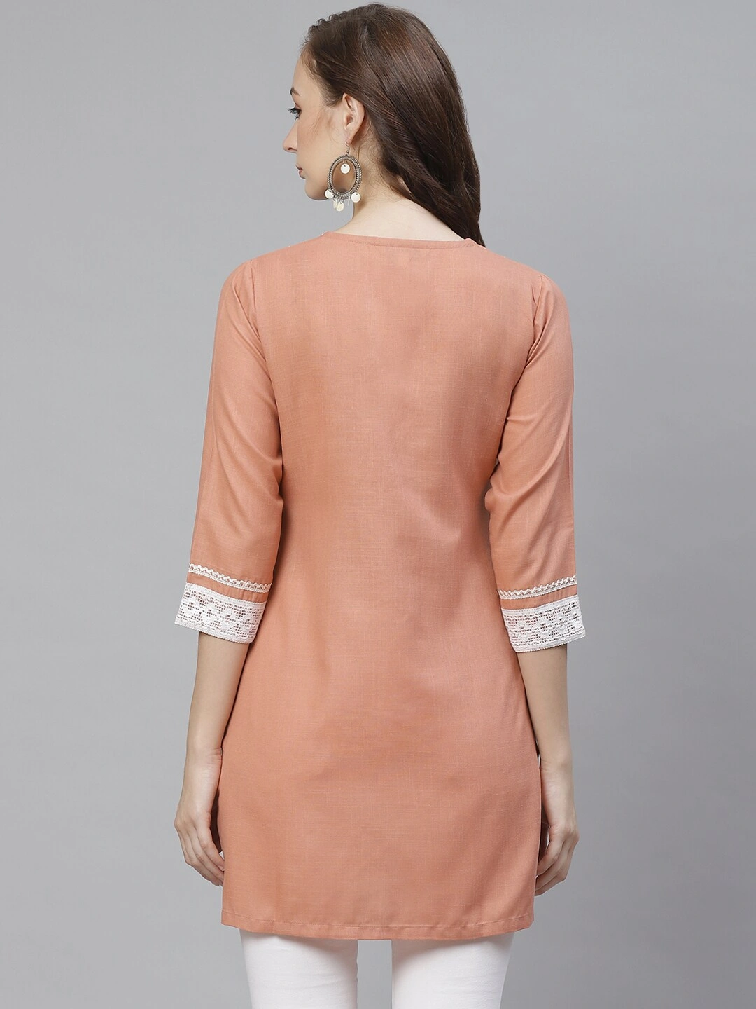 Bhama Couture Peach-Coloured Solid Straight Kurti-S-2