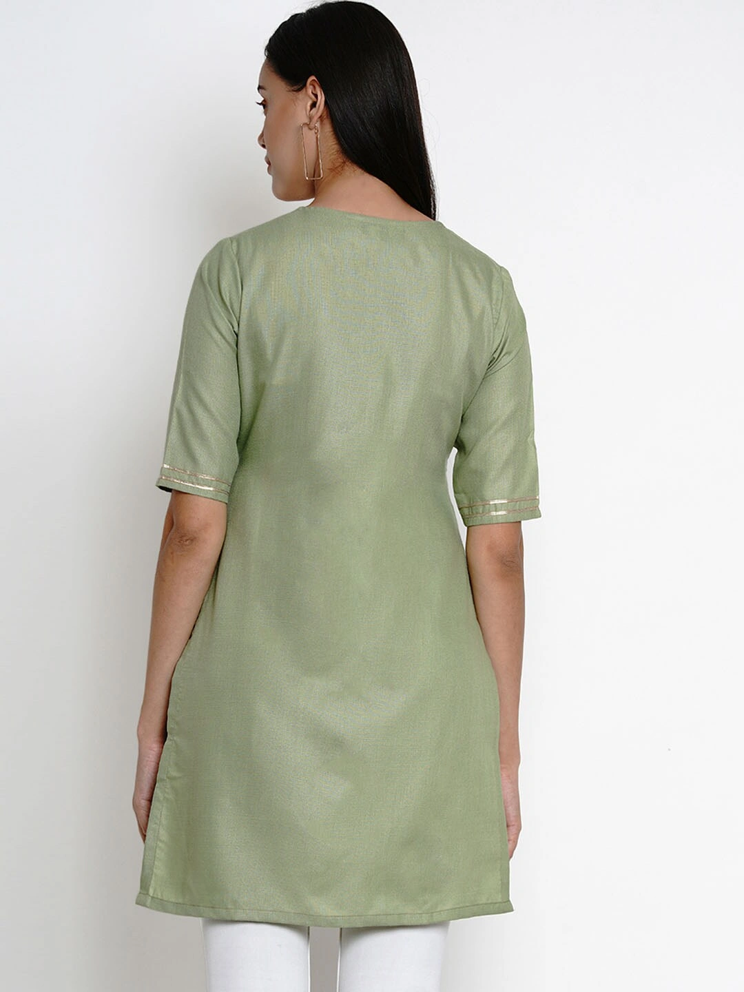 Bhama Couture Women Green Kurti with Lace Detailing-L-3