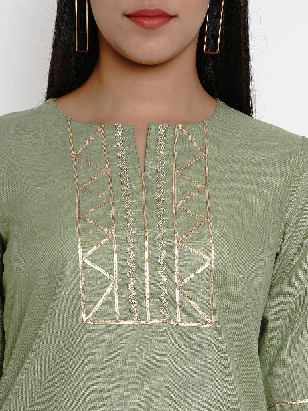 Bhama Couture Women Green Kurti with Lace Detailing-L-4