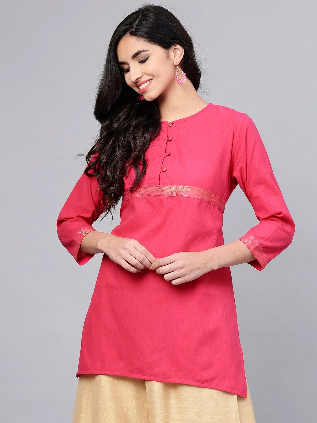 Bhama Couture Women Fuschia Solid Kurti-BHND021_L