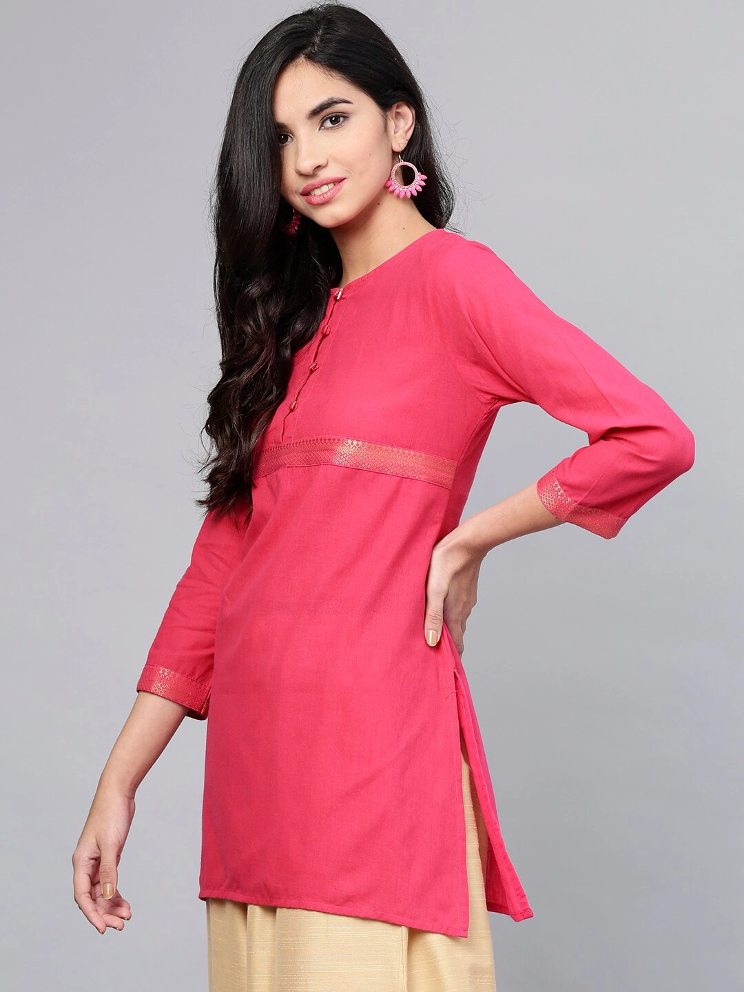 Bhama Couture Women Fuschia Solid Kurti-L-1