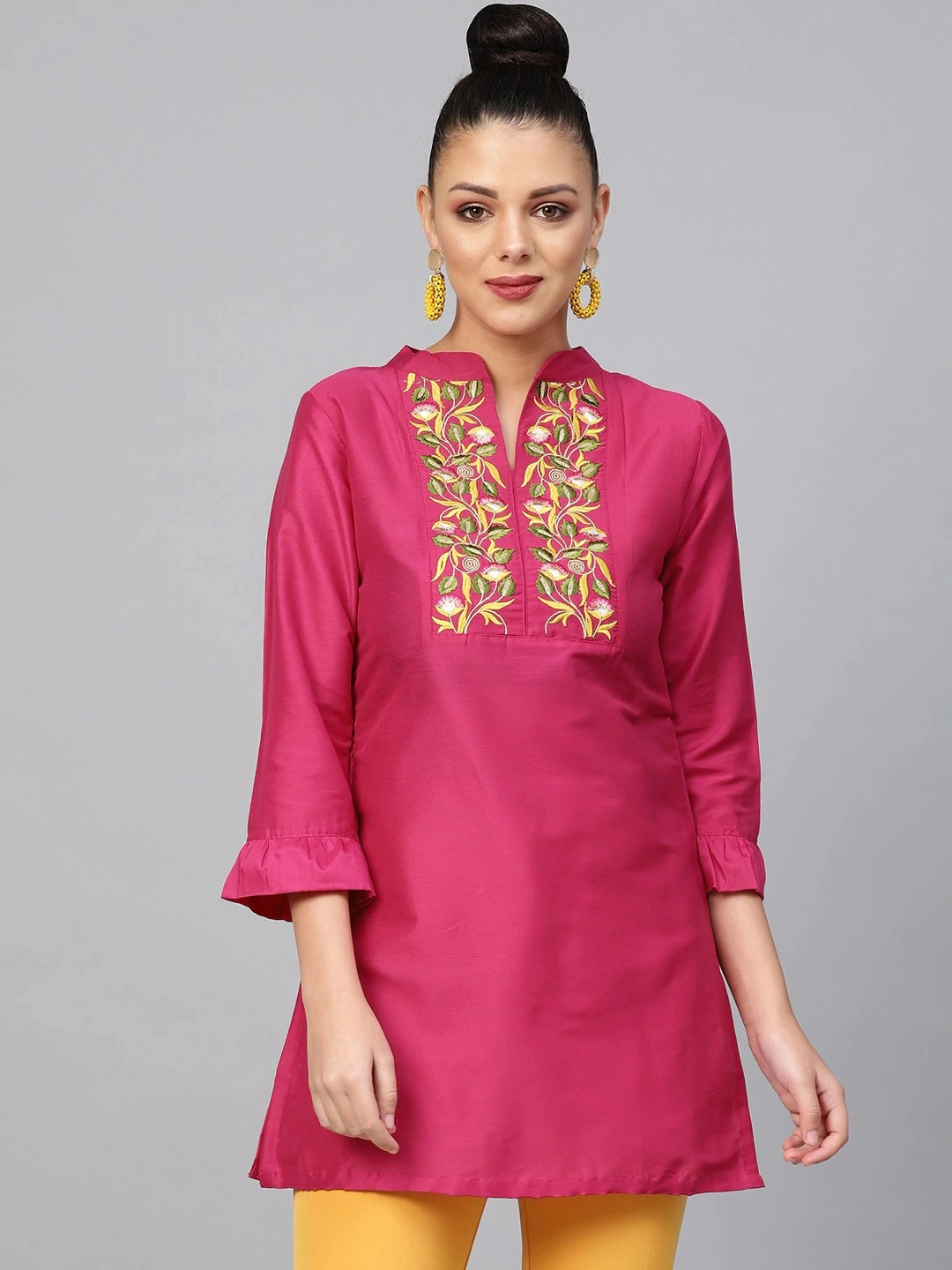 Bhama Couture Women Pink Yoke Design A-Line Kurti-TUN002_L