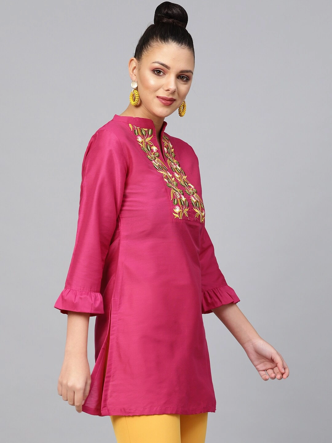 Bhama Couture Women Pink Yoke Design A-Line Kurti-S-1