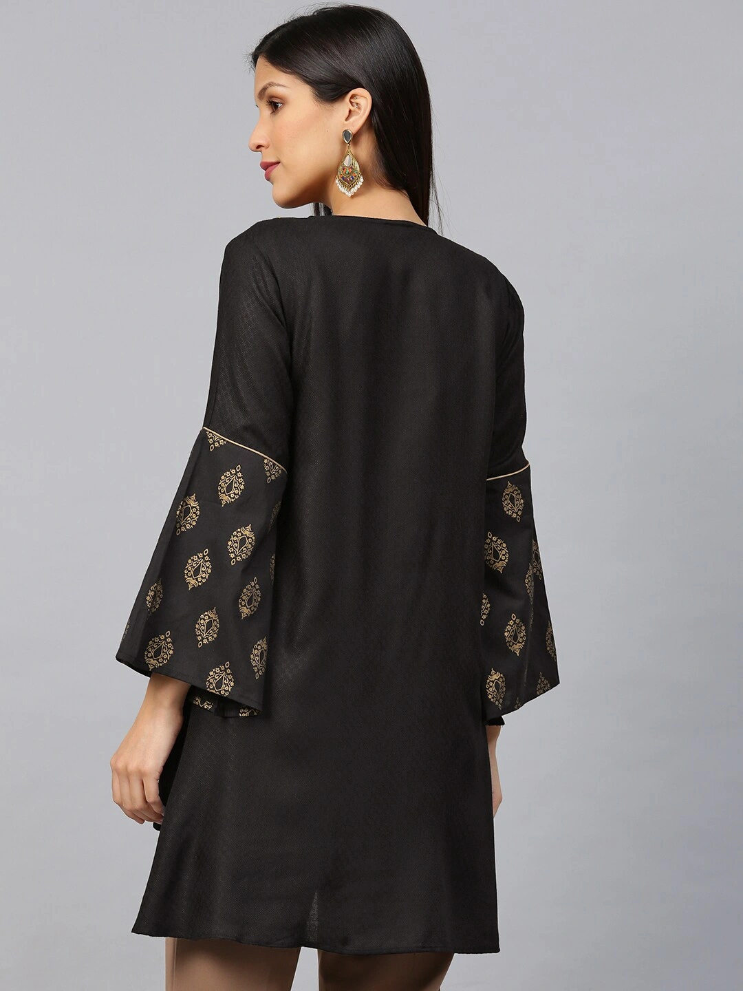 Bhama Couture Black Self-Design A-Line High-Low Kurti-L-2