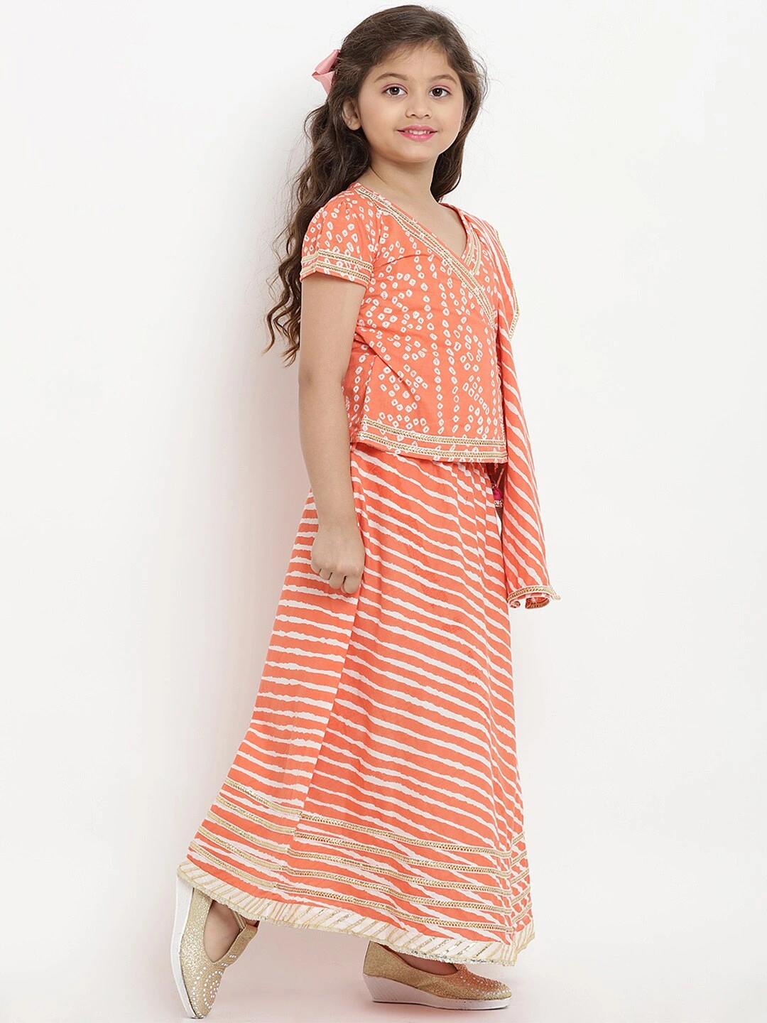 Bitiya by Bhama Girls Orange &amp; White Printed Ready to Wear Lehenga &amp; Blouse with Dupatta-4-5Y-2