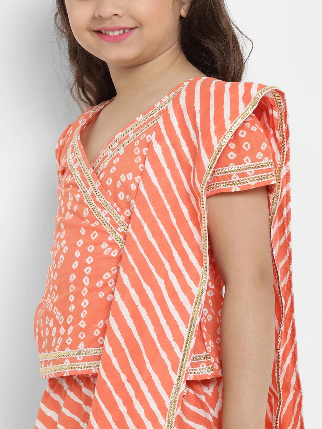 Bitiya by Bhama Girls Orange &amp; White Printed Ready to Wear Lehenga &amp; Blouse with Dupatta-4-5Y-4