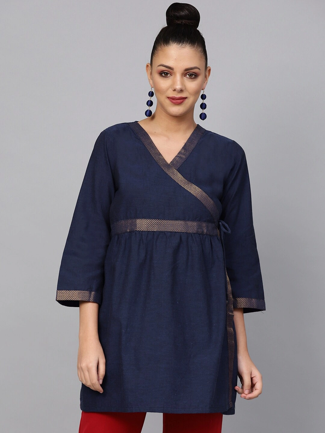 Bhama Couture Women Navy Blue Solid Angrakha Tunic-TUN004_L