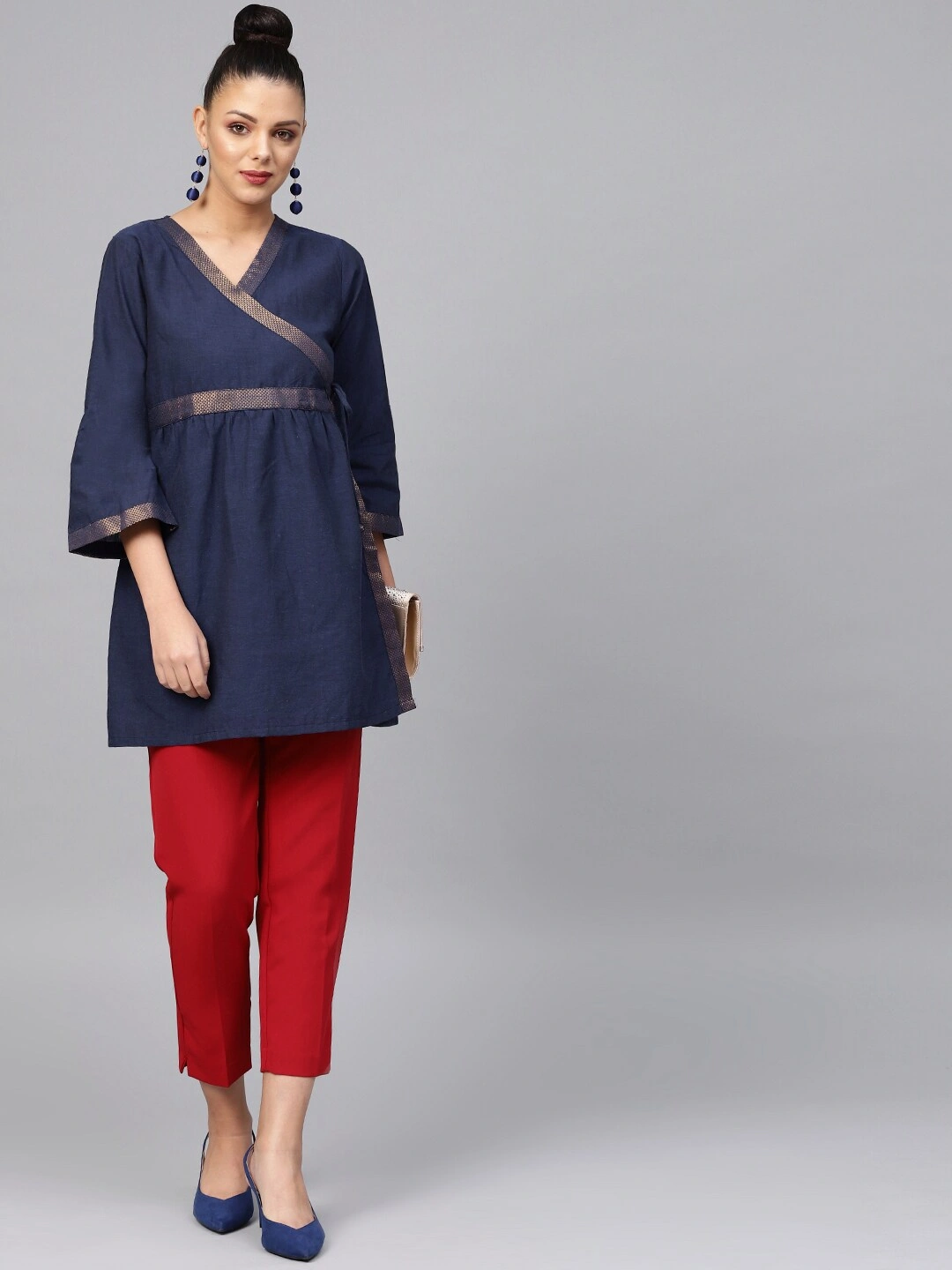 Bhama Couture Women Navy Blue Solid Angrakha Tunic-L-5