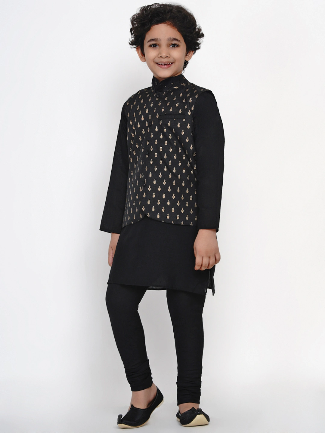 BITTU BY BHAMA BLACK AND GOLD PRINTED NEHRU JACKET-BTJ06_3-4Y