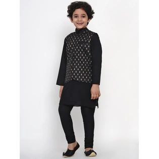 BITTU BY BHAMA BLACK AND GOLD PRINTED NEHRU JACKET