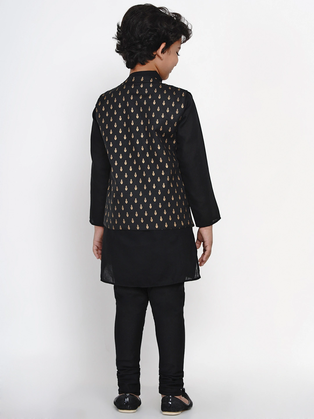 BITTU BY BHAMA BLACK AND GOLD PRINTED NEHRU JACKET-7-8Y-4