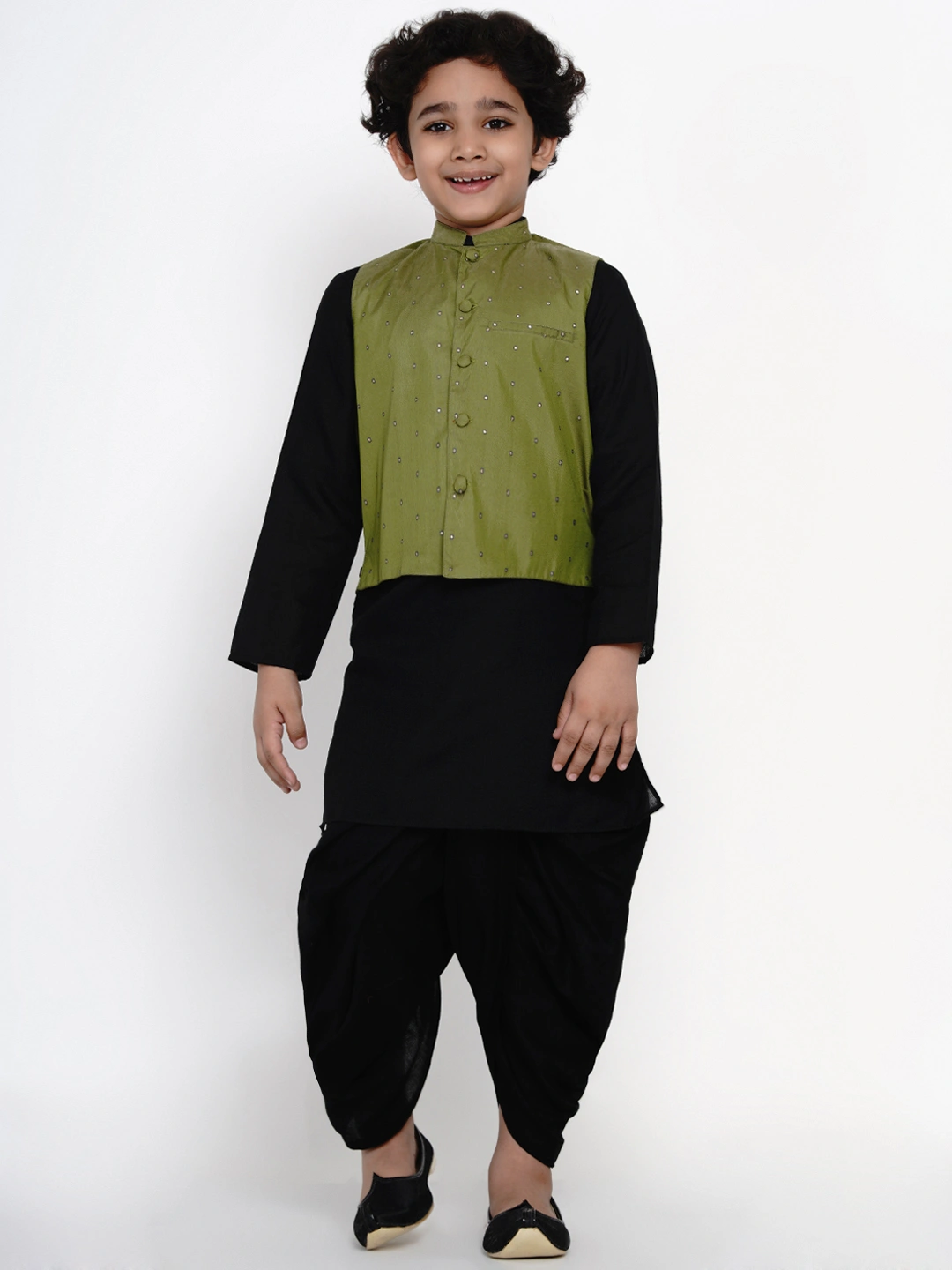 BITTU BY BHAMA GREEN SELF DESIGN NEHRU JACKET-BTJ07_3-4Y