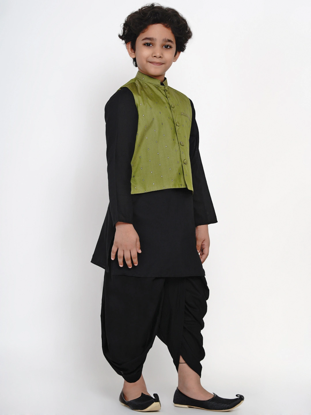 BITTU BY BHAMA GREEN SELF DESIGN NEHRU JACKET-4-5Y-2