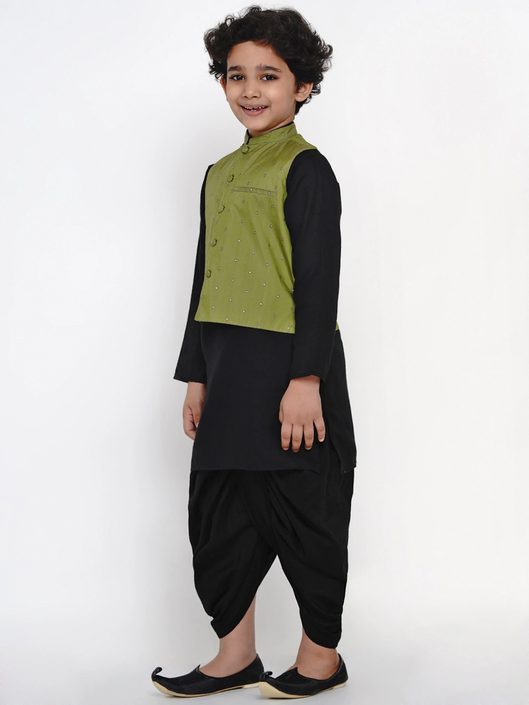 BITTU BY BHAMA GREEN SELF DESIGN NEHRU JACKET-4-5Y-3