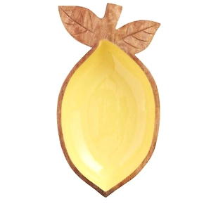 Liz Lemon Shaped Enamel and Wood Serving Bowl