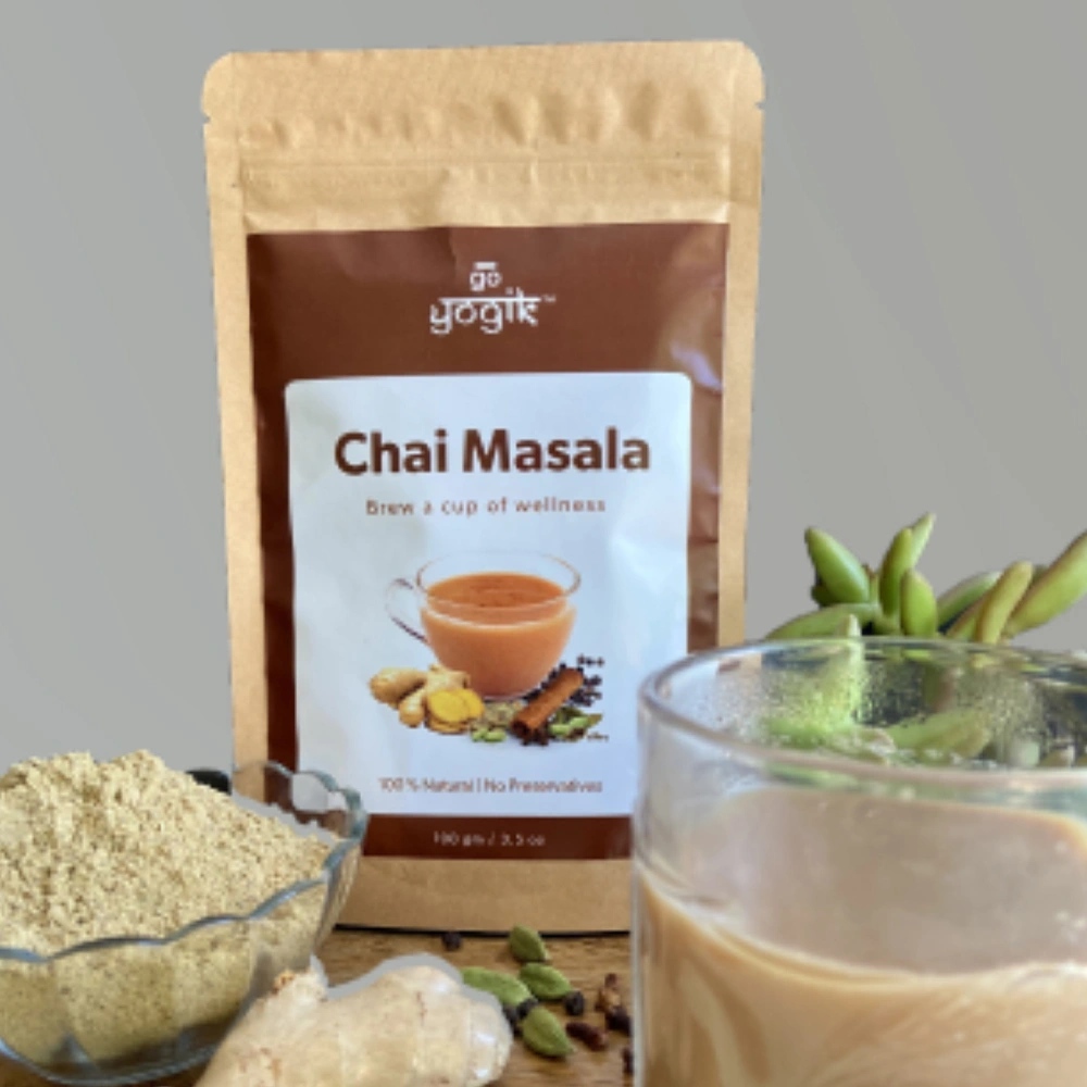 Go-Yogik Chai Tea Masala Spice powder[ 100g-(80 cups] Authentic Blend of Ginger cinnamon cardamom- Caffeine Free, Vegan, Unsweetened, No tea leaf-8