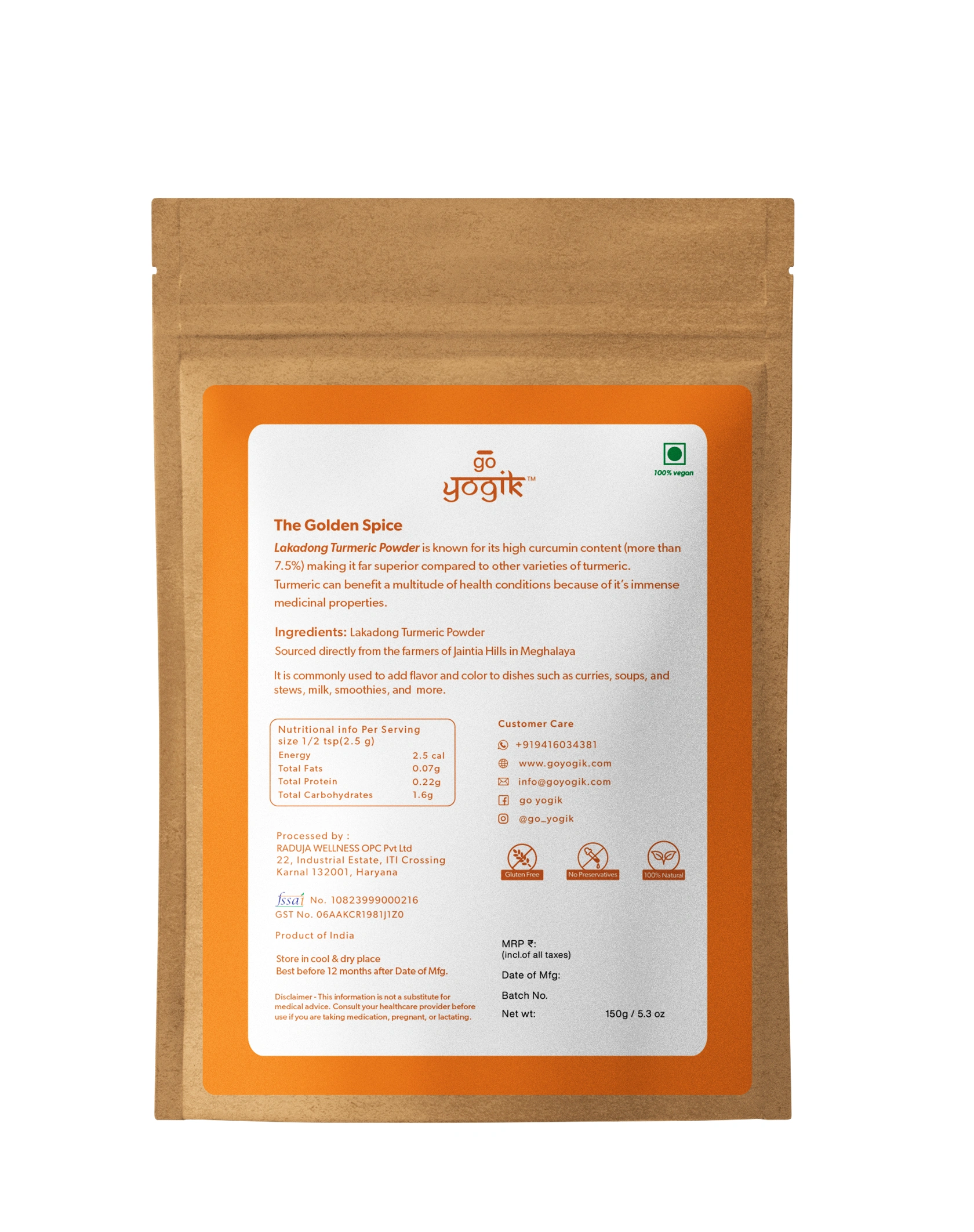 Go-Yogik Lakadong Turmeric Powder -150g | 9% Curcumin - Lab Tested, Gluten Free, No Additives, Organically Grown in himalayas. Direct from India-10