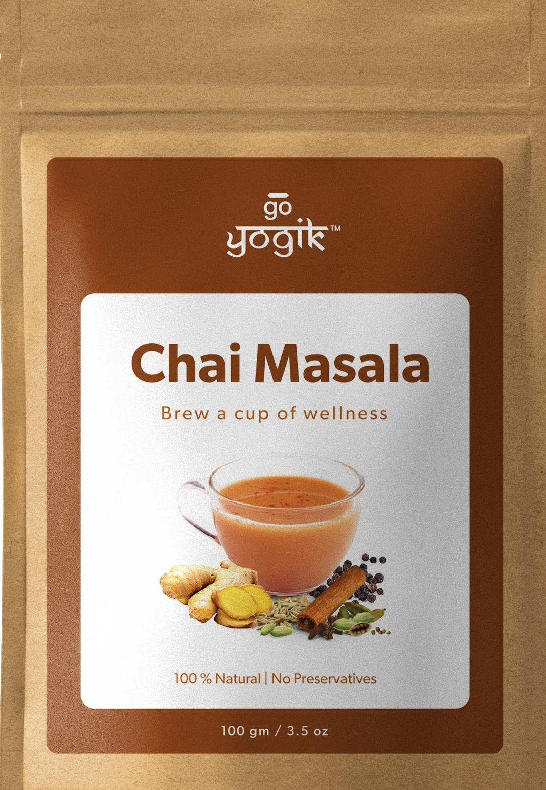 Go-Yogik Chai Tea Masala Spice powder[ 100g-(80 cups] Authentic Blend of Ginger cinnamon cardamom- Caffeine Free, Vegan, Unsweetened, No tea leaf-5