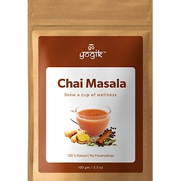 Go-Yogik Chai Tea Masala Spice powder[ 100g-(80 cups] Authentic Blend of Ginger cinnamon cardamom- Caffeine Free, Vegan, Unsweetened, No tea leaf