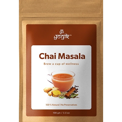 Go-Yogik Chai Tea Masala Spice powder[ 100g-(80 cups] Authentic Blend of Ginger cinnamon cardamom- Caffeine Free, Vegan, Unsweetened, No tea leaf