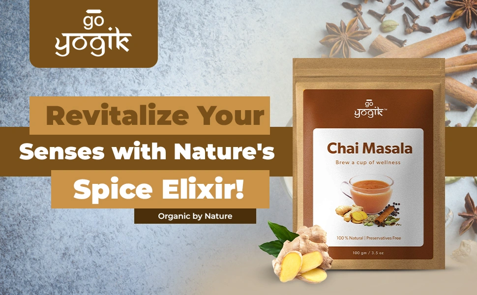 Go-Yogik Chai Tea Masala Spice powder[ 100g-(80 cups] Authentic Blend of Ginger cinnamon cardamom- Caffeine Free, Vegan, Unsweetened, No tea leaf-ChaiMasala