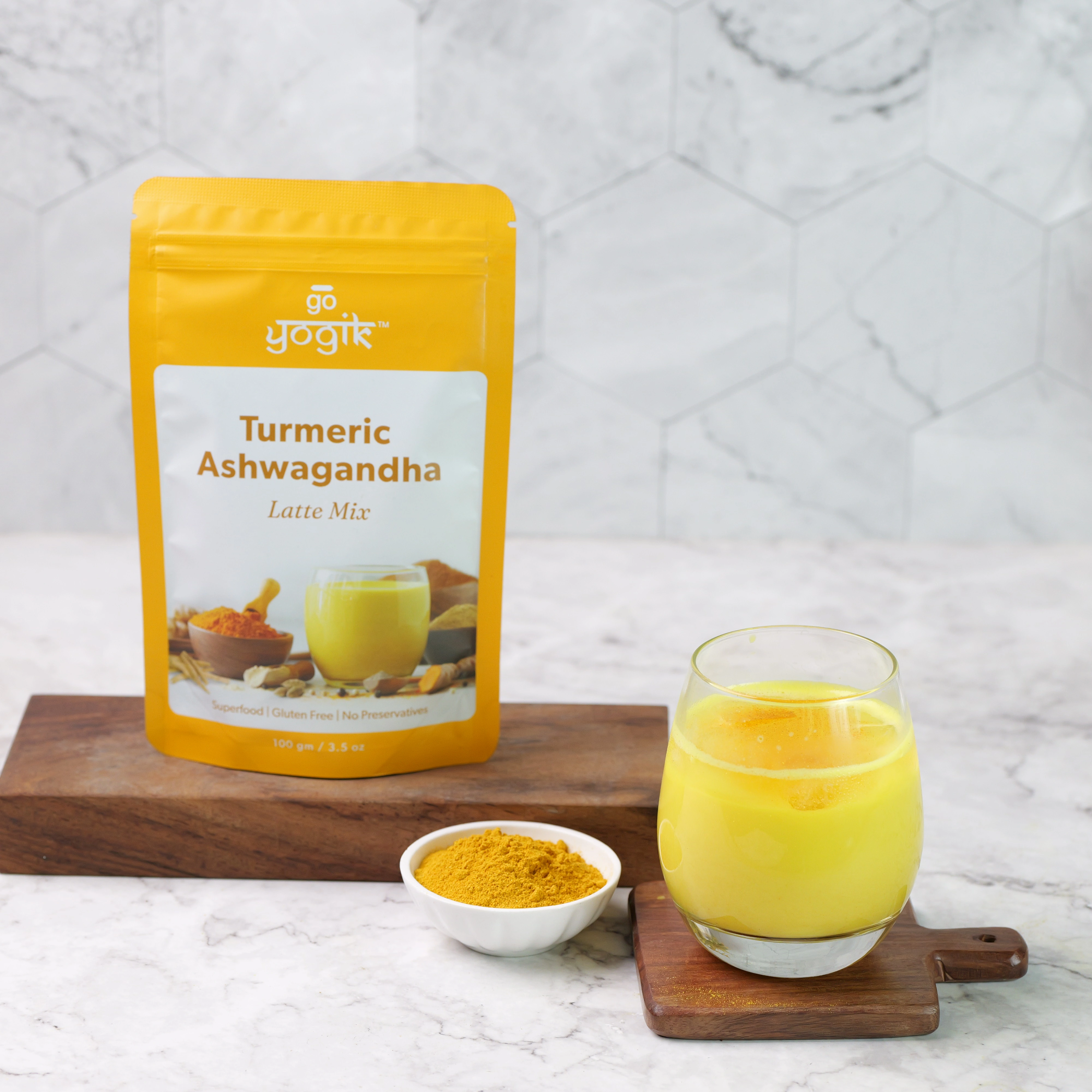 Go-Yogik Golden Turmeric Milk blend with Ashwagandha Ginger Ceylon Cinnamon 100g (50 servings). Caffiene Free, Gluten Free, Vegan, No sugar, no Additives.-TALM