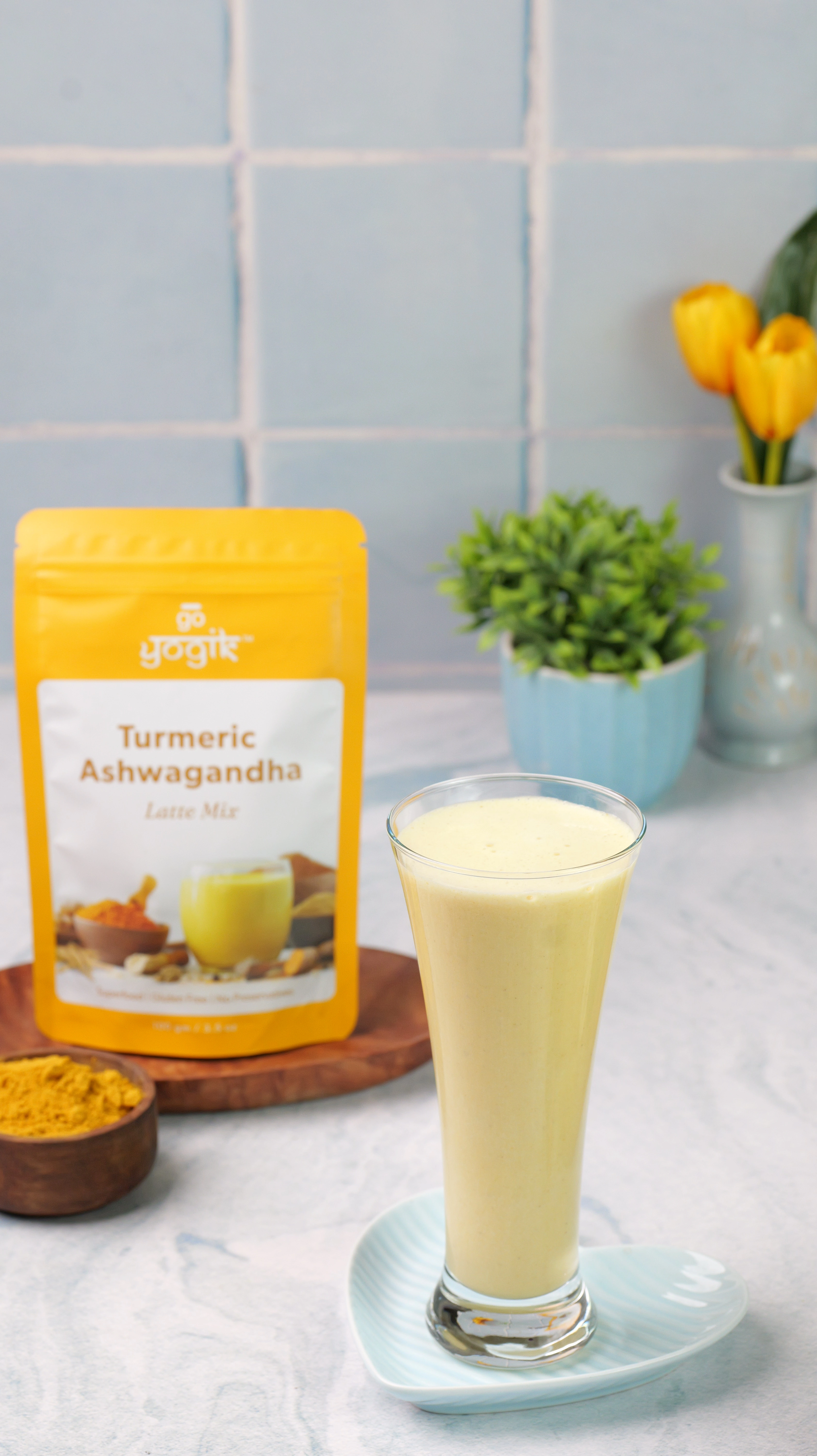 Go-Yogik Golden Turmeric Milk blend with Ashwagandha Ginger Ceylon Cinnamon 100g (50 servings). Caffiene Free, Gluten Free, Vegan, No sugar, no Additives.-1