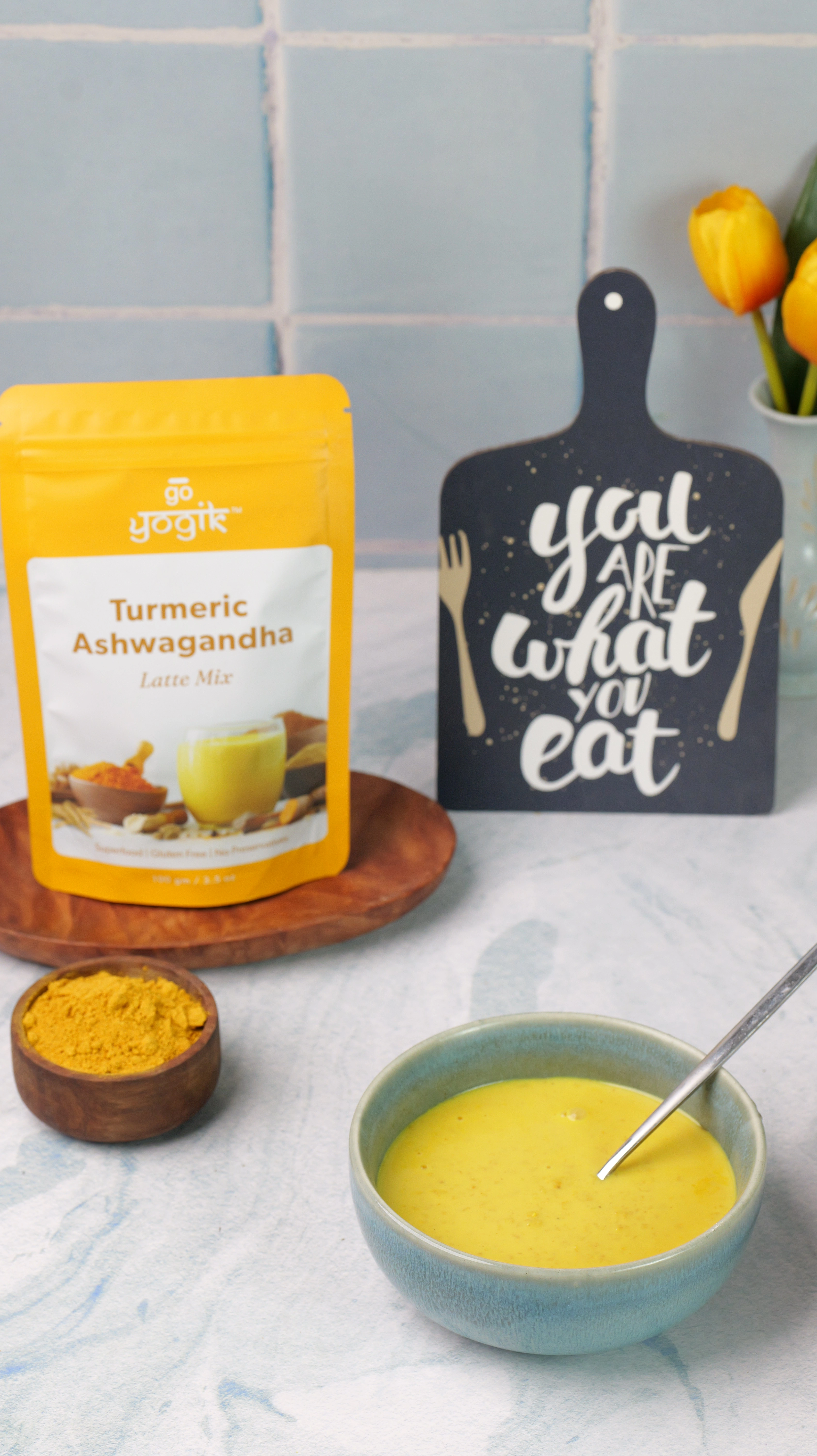 Go-Yogik Golden Turmeric Milk blend with Ashwagandha Ginger Ceylon Cinnamon 100g (50 servings). Caffiene Free, Gluten Free, Vegan, No sugar, no Additives.-2