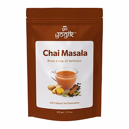 go-yogik chai tea masala spice powder[ 100g-(80 cups] authentic blend of ginger cinnamon cardamom- caffeine free, vegan, unsweetened, no tea leaf