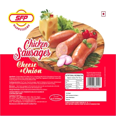 SHIVA FARMS SFP Chicken Sausages Cheese &amp; Onion 500gm-8906008680195