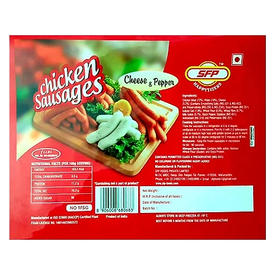 SHIVA FARMS SFP Chicken Sausages Cheese &amp; Pepper 500g-8906008680683
