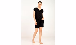 Women’s Modal Satin Night Suit – 2PC Soft Shirt & Shorts Sleepwear