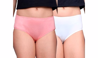 Bamboo Fabric Women's Mid Rise Panty | Peach and White | Pack of 2