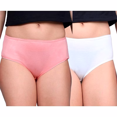 bamboo fabric women's mid rise panty | peach and white | pack of 2