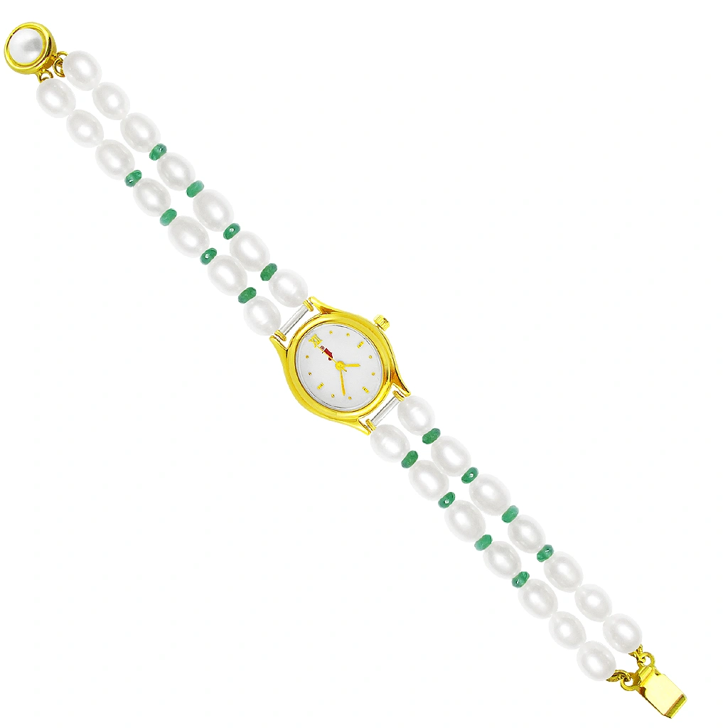 Sri Jagdamba Pearls Sea-Blue Oval Pearl Watch-JDEC-0429