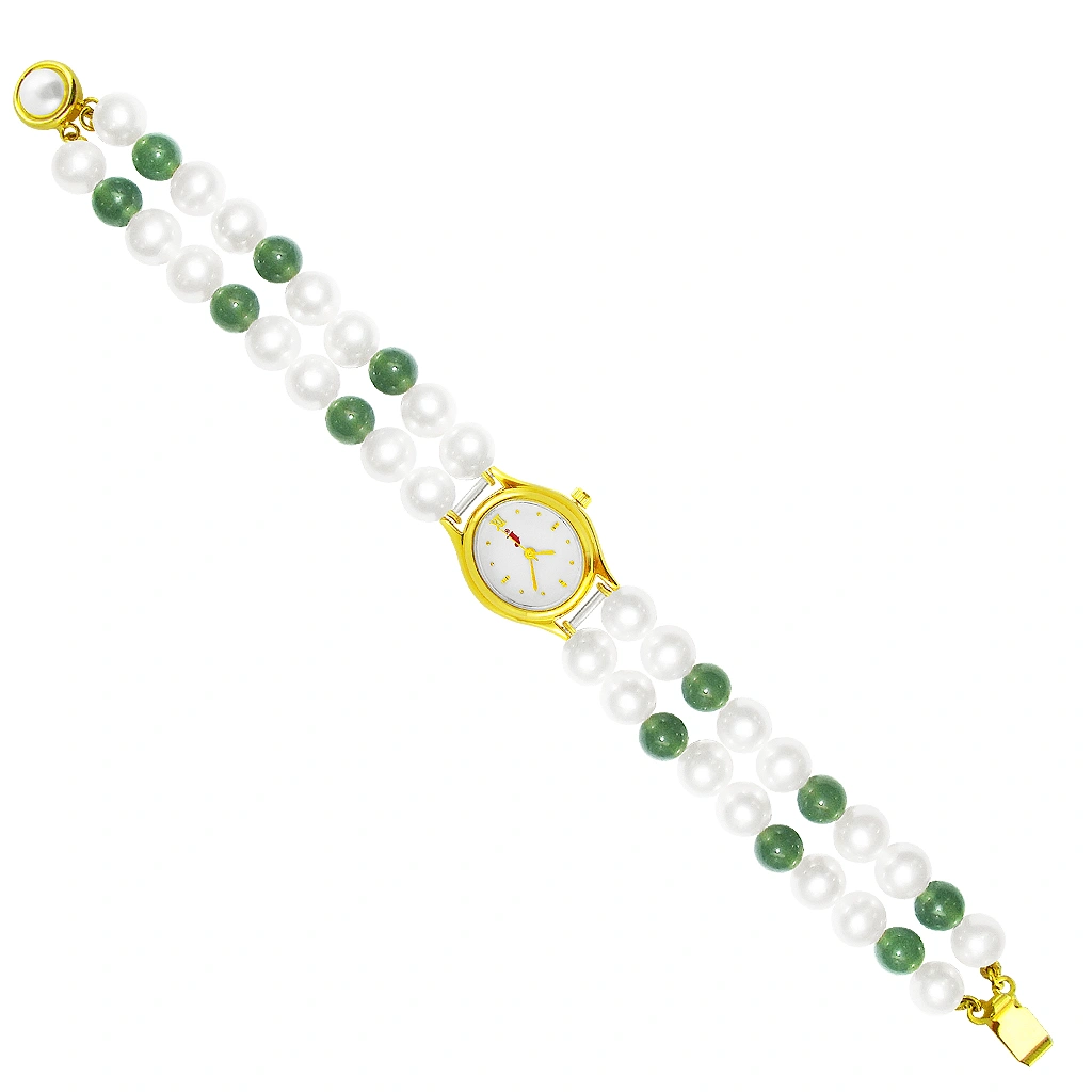 Sri Jagdamba Pearls Classic Green Pearl Watch-JDEC-0430